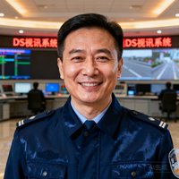 东莞松山湖交通管理局张局长的正面半身照，身着深蓝色制服，背景为交通指挥中心大厅，他面带微笑展现出对DS视讯系统的认可